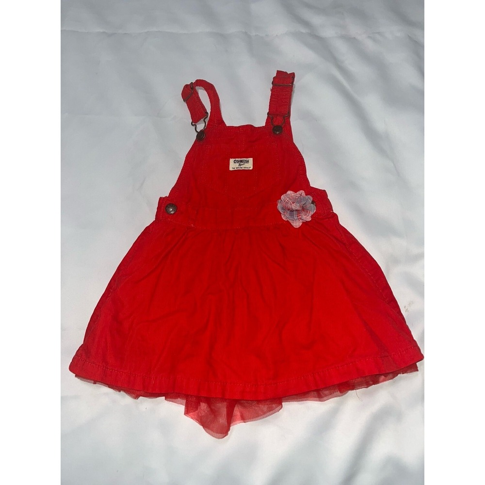 OSHKOSH B'Gosh Red Corduroy w/Flower Jumper Dress Vestbak - SIZE 4t